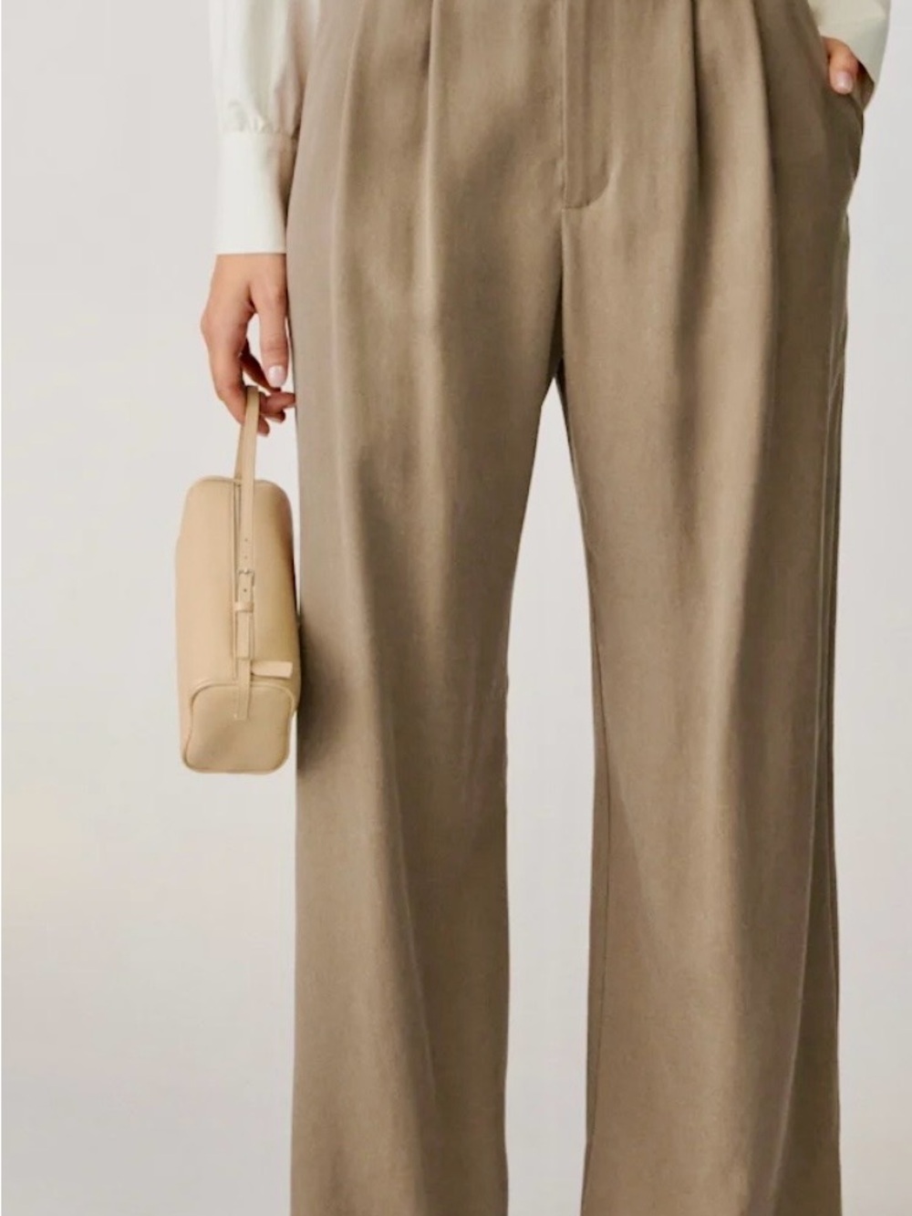 Reformation Taupe-Grey Wide Leg Tailored Trousers - Picture 4 of 4